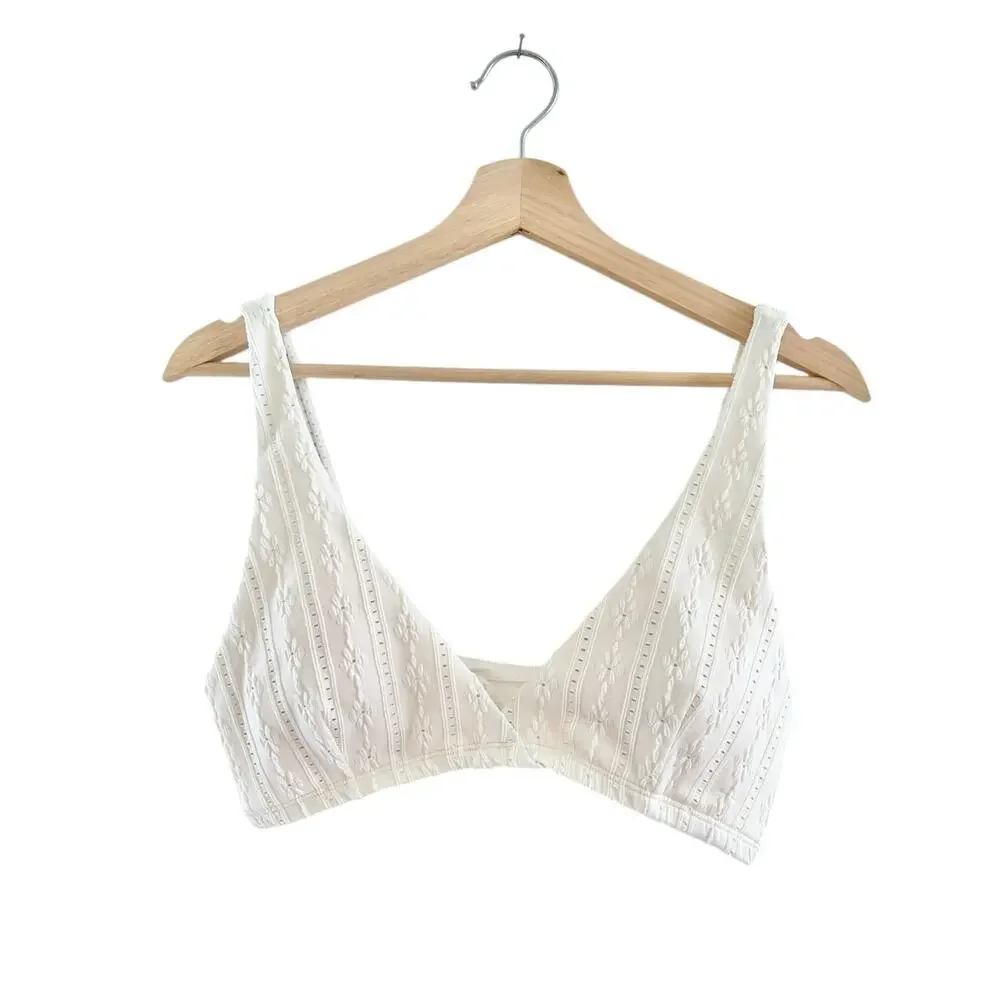 Andie The Belmar Bikini Top in Coconut Floral Eyelet M NWT